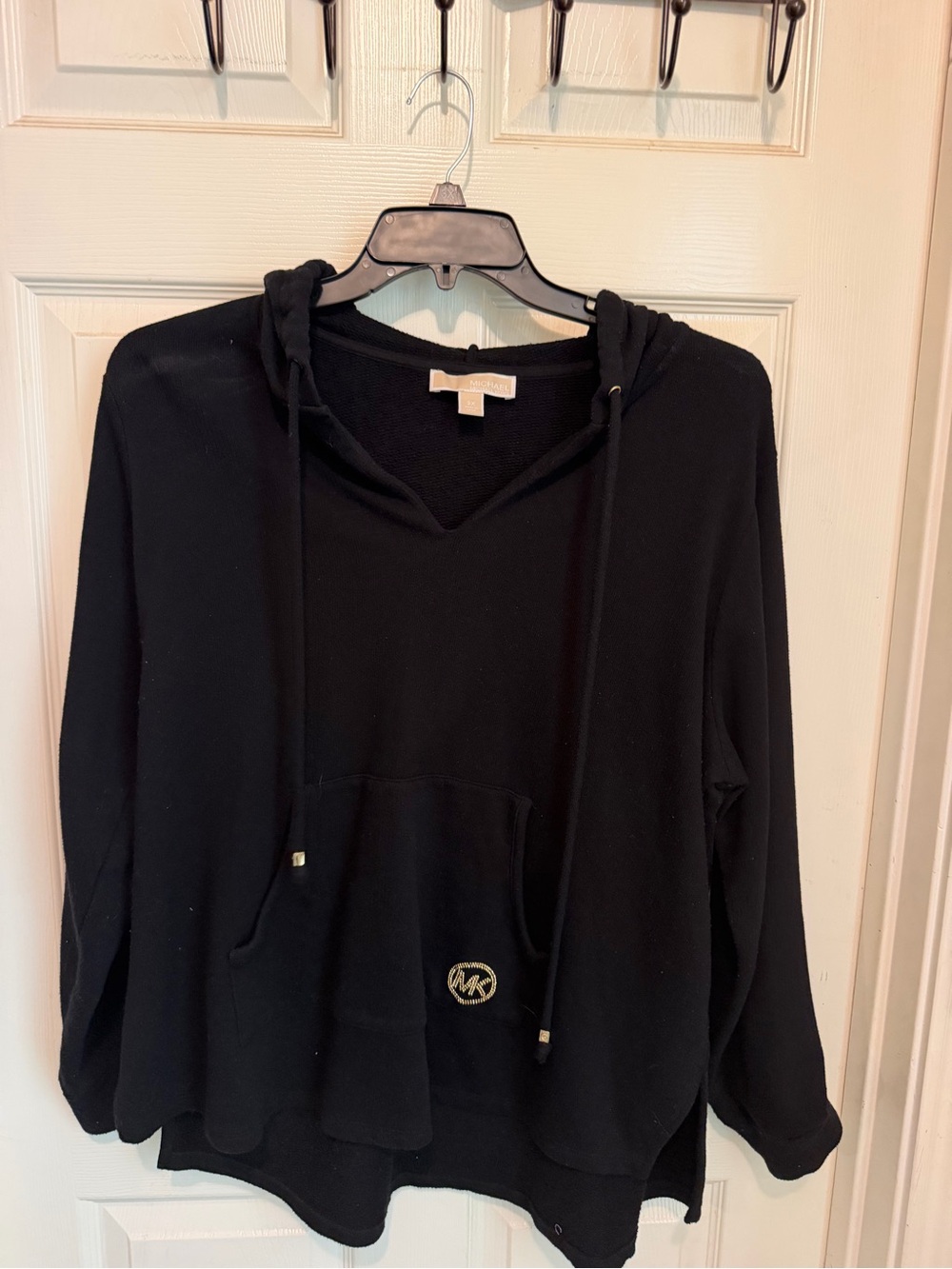 Michael Kors Black Hooded Pullover Tunic Sweatshirt 2X Gold MK Logo